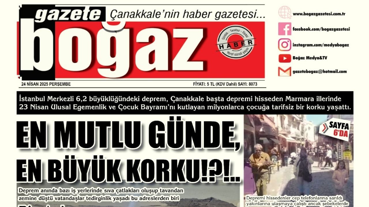 Çanakkale Boğaz Gazetesi 24 Nisan Perşembe