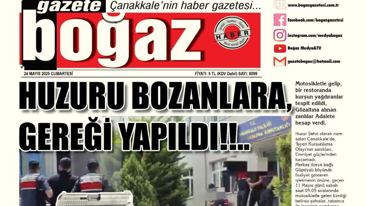 Çanakkale Boğaz Gazetesi 24 Mayıs Cumartesi