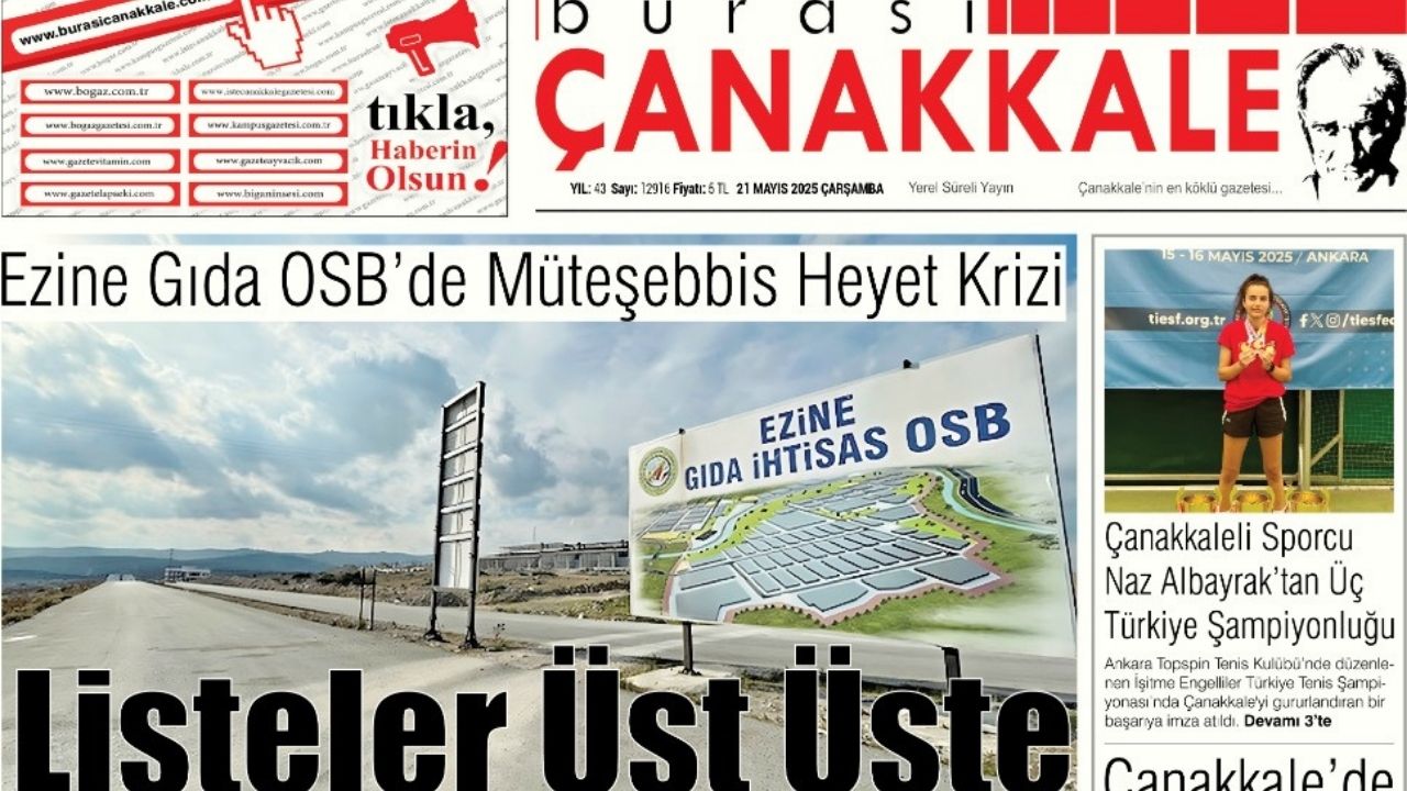 Burası Çanakkale Gazetesi 21 Mayıs Çarşamba