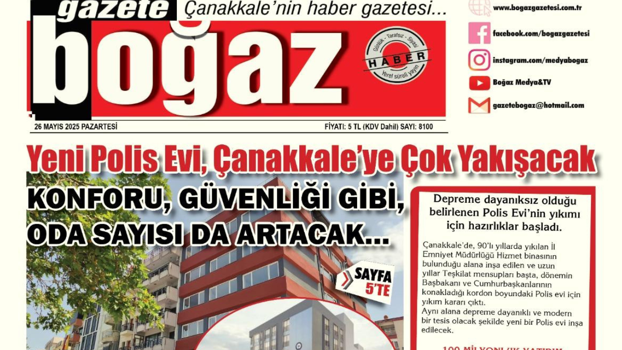 Çanakkale Boğaz Gazetesi 26 Mayıs Pazartesi