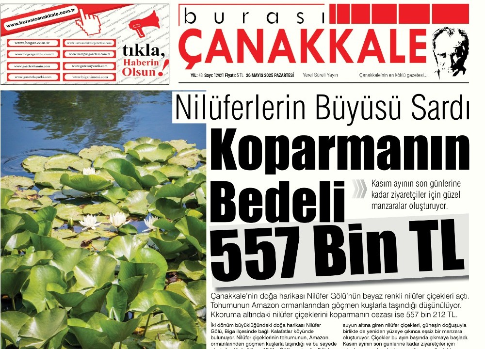 Burası Çanakkale Gazetesi 26 Mayıs Pazartesi