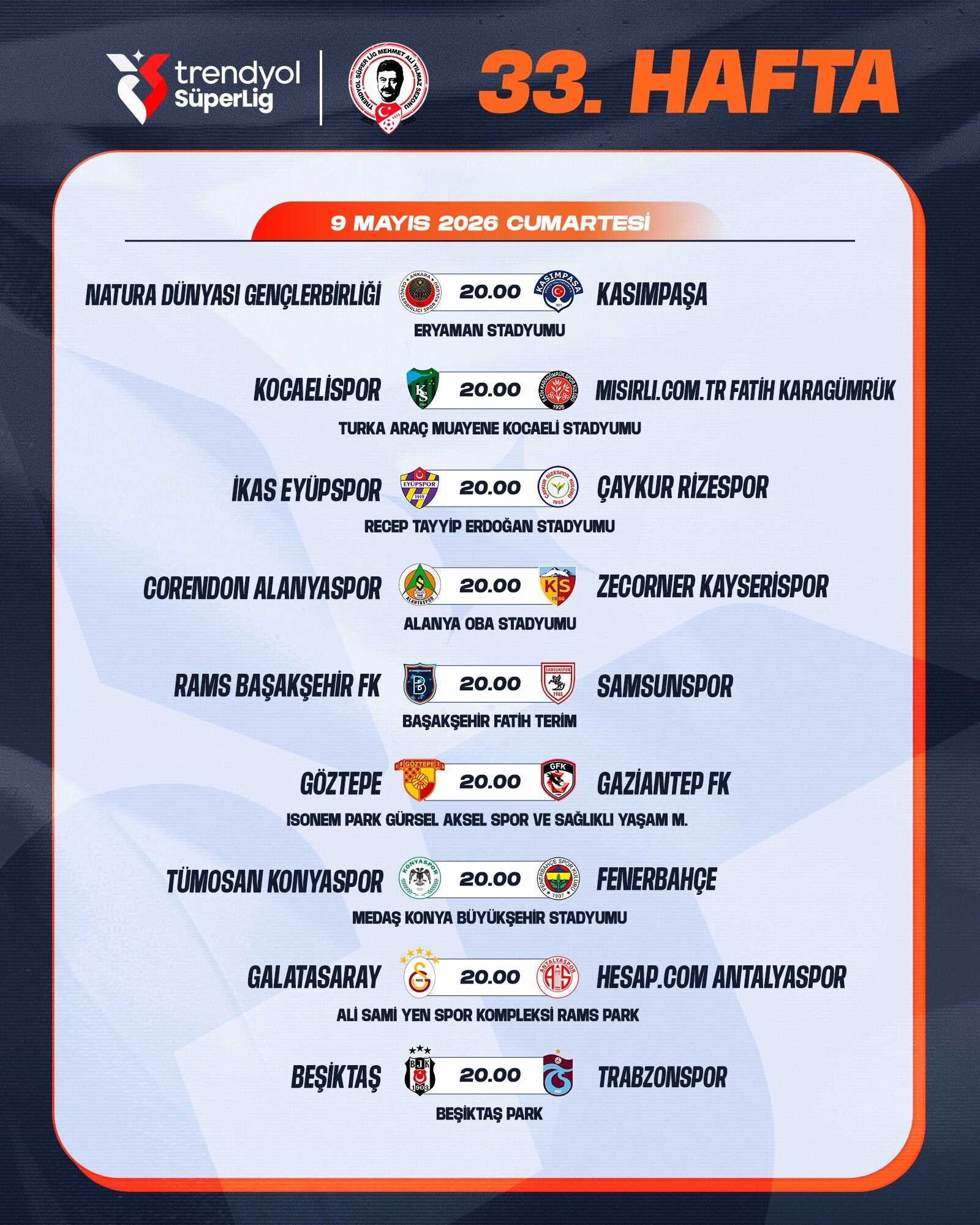 33. Hafta Maç Programları