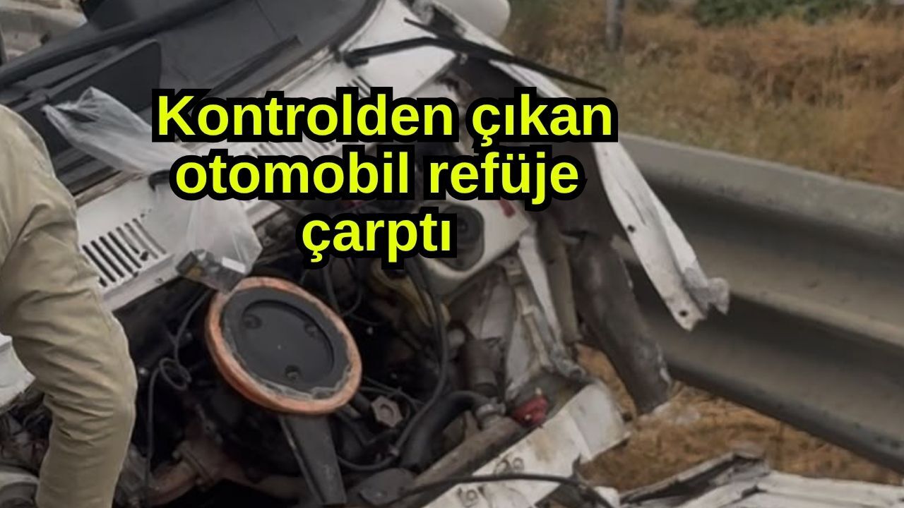 Kontrolden çıkan otomobil refüje çarptı