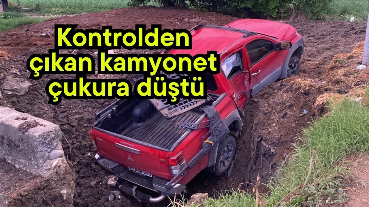 Kontrolden çıkan kamyonet çukura düştü