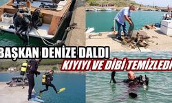 Gökçeada Belediye Başkanı Çetin, dalış yaparak denizi temizledi (VİDEO)