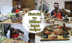  Kampta topladığı kuru dal ve ağaç köklerinden yaptı