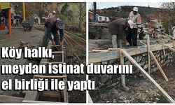 Köy halkı, meydan istinat duvarını el birliği ile yaptı