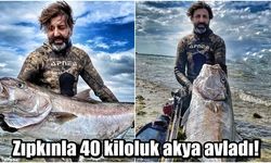 Zıpkınla 40 kiloluk akya avladı!