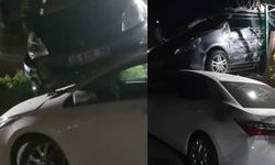 Otomobil, başka aracın üzerine düştü (VİDEO)