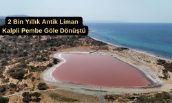 Çanakkale'de pembeye dönüşen kalpli göl araç trafiğine kapatıldı