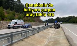 Çanakkale’de bariyere çarpan araç takla attı