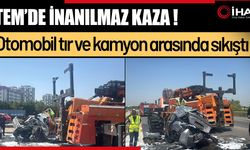 İnanılmaz! İki dev aracın arasında sıkıştı (Video)