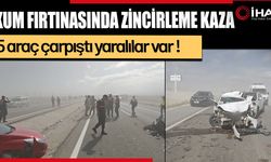 Kum fırtınası 5 aracı birbirine kattı... Yaralılar var! (Video)