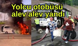 Yolcu otobüsü alev alev yandı