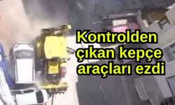 Kontrolden çıkan kepçe araçları ezdi