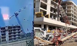 İnşaat alanında dev vinç devrildi, operatör mahsur kaldı (Video)