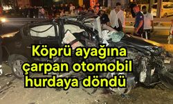 Köprü ayağına çarpan otomobil hurdaya döndü (Video)