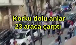 Kontrolden çıkan vinç, 23 araca çarptı (Video)