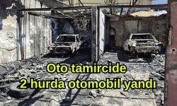 Oto tamircide 2 hurda otomobil yandı