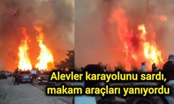 Alevler karayolunu sardı, makam araçları yanıyordu