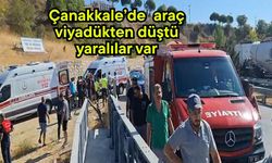 Çanakkale’de araç viyadükten düştü yaralılar var (video)