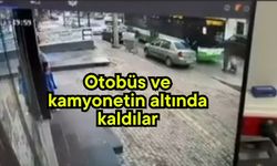 Otobüs ve kamyonetin altında kaldılar (Video)