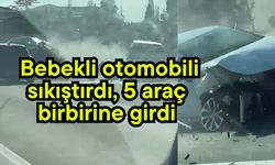 Bebekli otomobili sıkıştırdı, 5 araç birbirine girdi (Video)