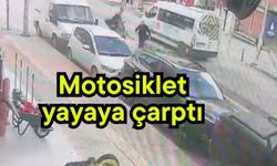 Motosiklet yayaya çarptı (Video)
