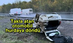 Takla atan otomobil hurdaya döndü