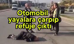 Otomobil yayalara çarpıp refüje çıktı