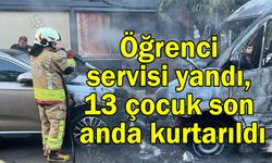 Öğrenci servisi yandı, 13 çocuk son anda kurtarıldı (Video)
