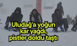 Uludağ'a yoğun kar yağdı, pistler doldu taştı (Video)