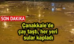 Çanakkale’de çay taştı, her yeri sular kapladı
