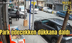 Park edecekken dükkana daldı (Video)