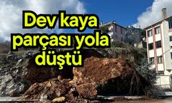Dev kaya parçası yola düştü (Video)