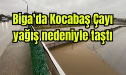 Biga'da Kocabaş Çayı yağış nedeniyle taştı (Video)