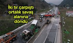 İki tır çarpıştı ortalık savaş alanına döndü