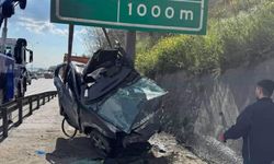 Otomobil yön levhasına saplandı (Video)