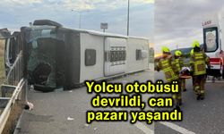 Yolcu otobüsü devrildi can pazarı yaşandı (Video)