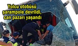 Yolcu otobüsü şarampole devrildi (Video)