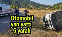 Otomobil yan yattı, 5 yaralı