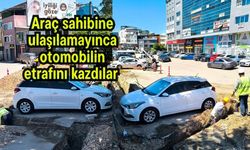 Araç sahibine ulaşılamayınca otomobilin etrafını kazdılar (Video)