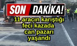 11 aracın karıştığı feci kazada can pazarı yaşandı (Video)