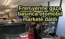 Fren yerine gaza basınca otomobil markete daldı (Video)