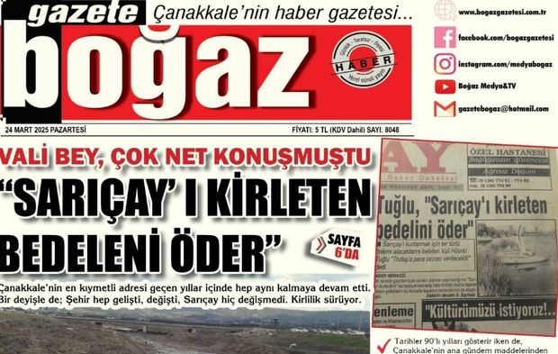Çanakkale Boğaz Gazetesi 24 Mart Pazartesi