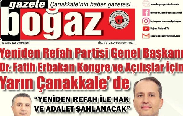 Çanakkale Boğaz Gazetesi 10 Mayıs Cumartesi