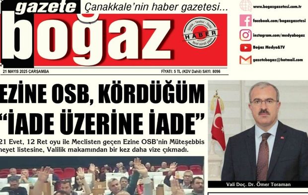 Çanakkale Boğaz Gazetesi 21 Mayıs Çarşamba