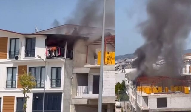 3 katlı binanın çatı katı alevlere teslim oldu