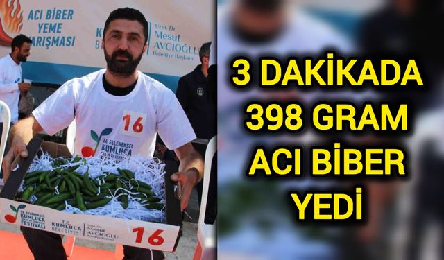 3 dakikada 398 gram acı biber yedi