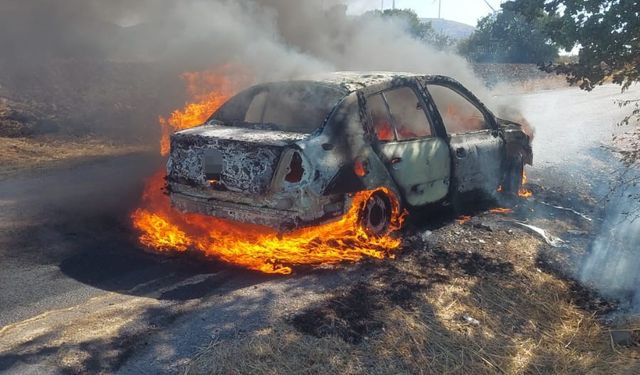 Araç yangını ormana sıçramadan söndürüldü